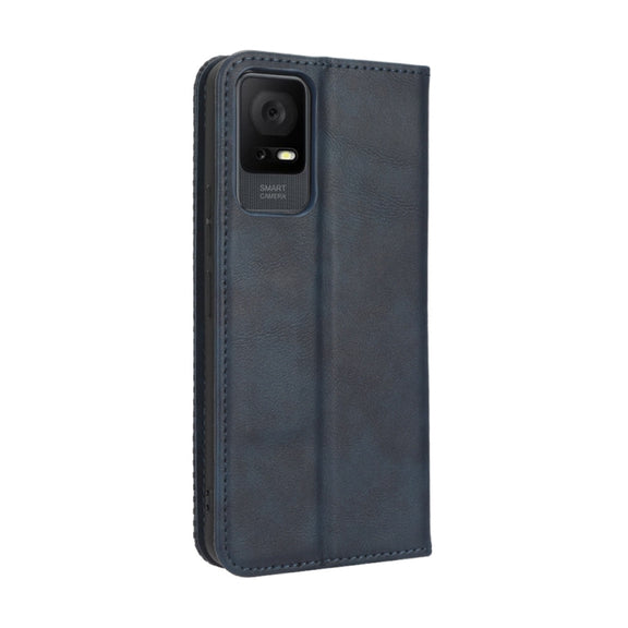 For TCL 408 Magnetic Buckle Retro Texture Leather Phone Case(Blue)