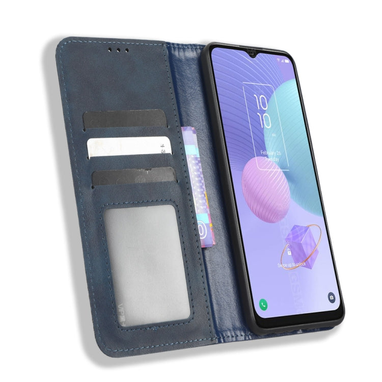 For TCL 408 Magnetic Buckle Retro Texture Leather Phone Case(Blue)