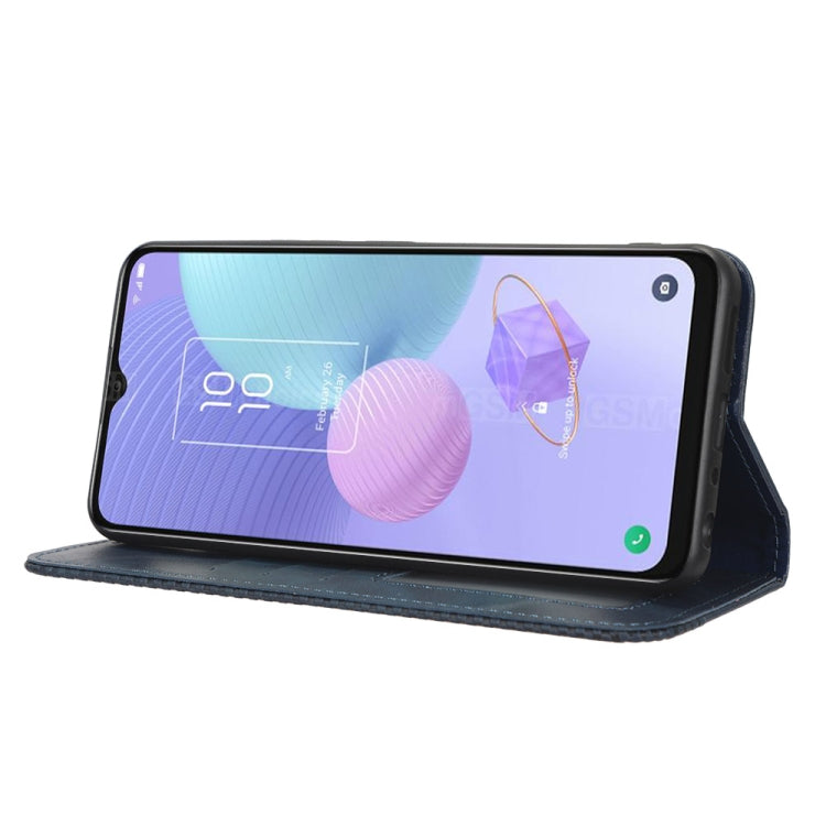 For TCL 408 Magnetic Buckle Retro Texture Leather Phone Case(Blue)