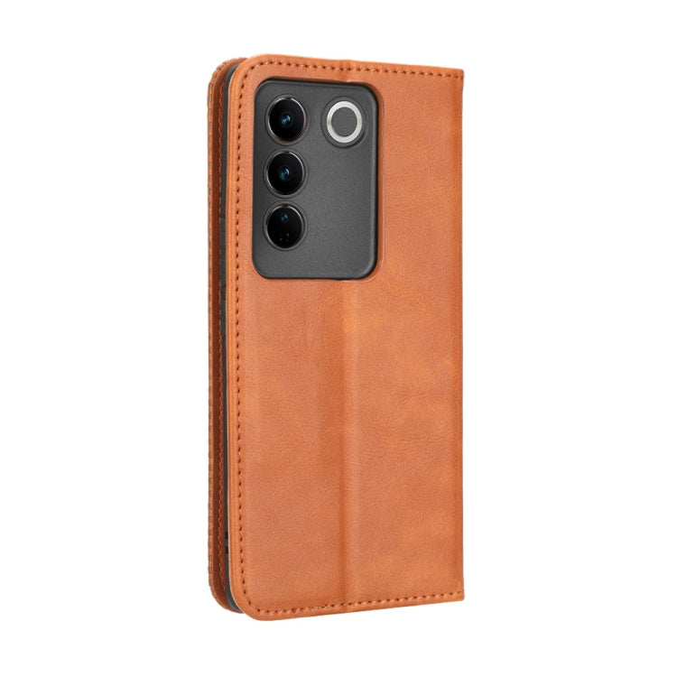 For vivo V27 / V27 Pro / S16 / S16 Pro Magnetic Buckle Retro Texture Leather Phone Case(Brown)