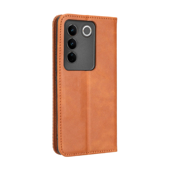 For vivo V27 / V27 Pro / S16 / S16 Pro Magnetic Buckle Retro Texture Leather Phone Case(Brown)