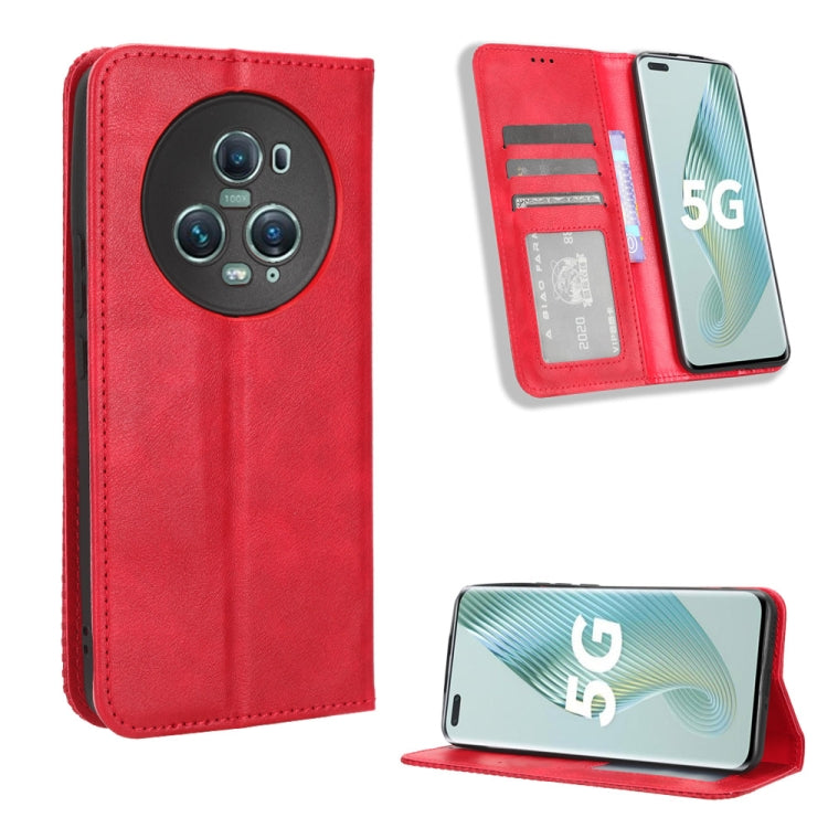 For Honor Magic5 Pro Magnetic Buckle Retro Texture Leather Phone Case(Red)