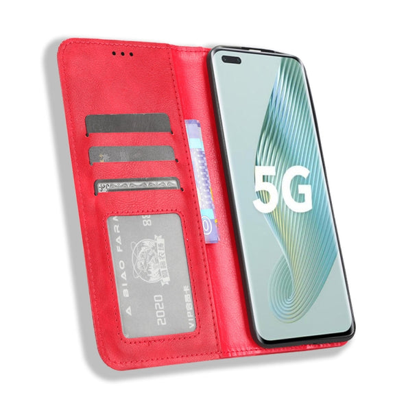 For Honor Magic5 Pro Magnetic Buckle Retro Texture Leather Phone Case(Red)