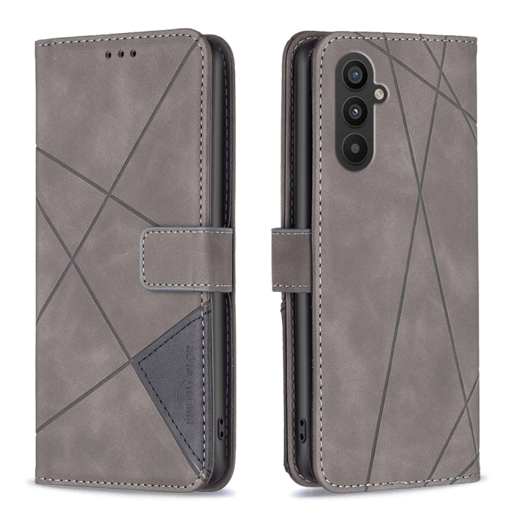 For Samsung Galaxy A24 4G Magnetic Buckle Rhombus Texture Leather Phone Case(Grey)