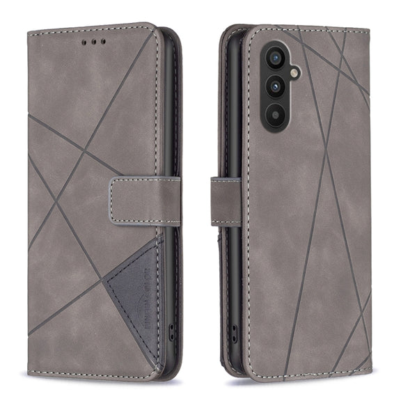 For Samsung Galaxy A24 4G Magnetic Buckle Rhombus Texture Leather Phone Case(Grey)