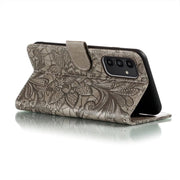 For Samsung Galaxy A14 4G Lace Flower Embossing Flip Leather Phone Case(Grey)