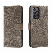 For Samsung Galaxy A24 5G Lace Flower Embossing Flip Leather Phone Case(Grey)