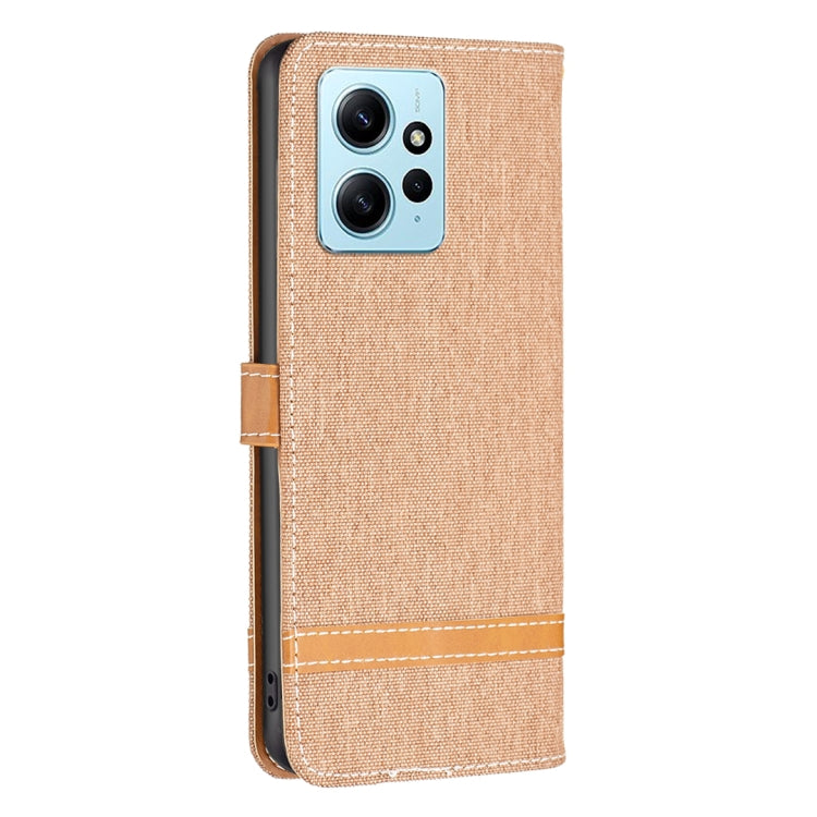 For Xiaomi Redmi Note 12 4G Global Color Block Denim Texture Leather Phone Case(Brown)