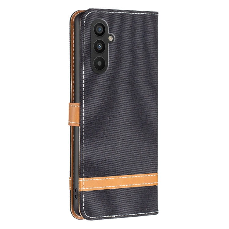 For Samsung Galaxy A24 4G Color Block Denim Texture Leather Phone Case(Black)