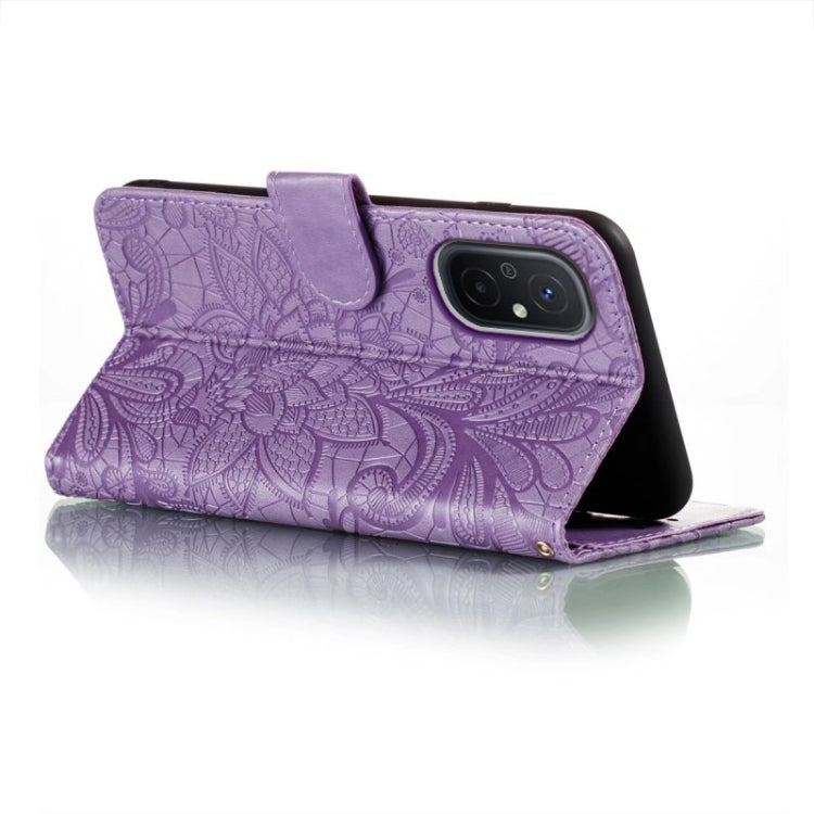 For Xiaomi Redmi 12C Lace Flower Embossing Flip Leather Phone Case(Purple)