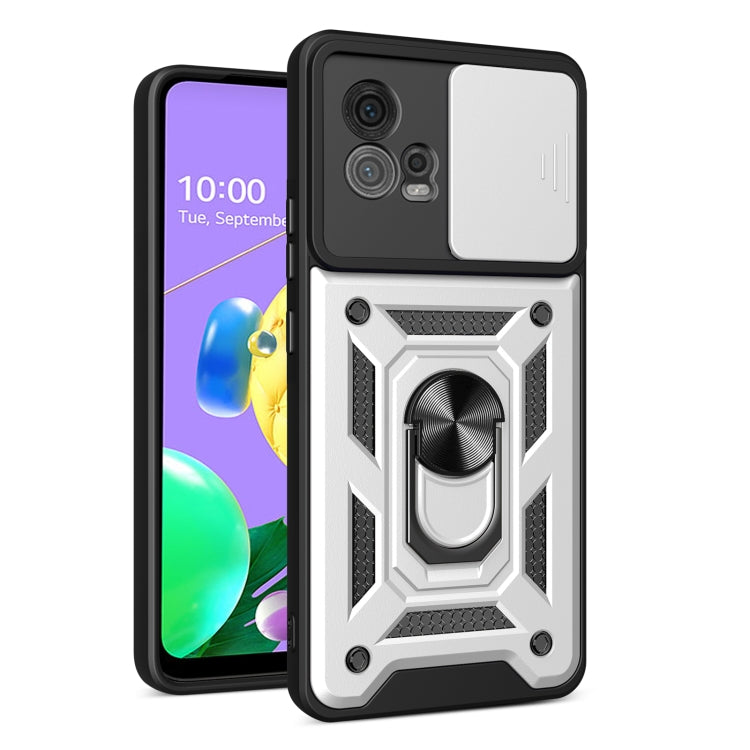 For Motorola Moto G72 Sliding Camera Cover Design TPU+PC Phone Case(Silver)