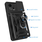 For Motorola Moto G72 Sliding Camera Cover Design TPU+PC Phone Case(Black)