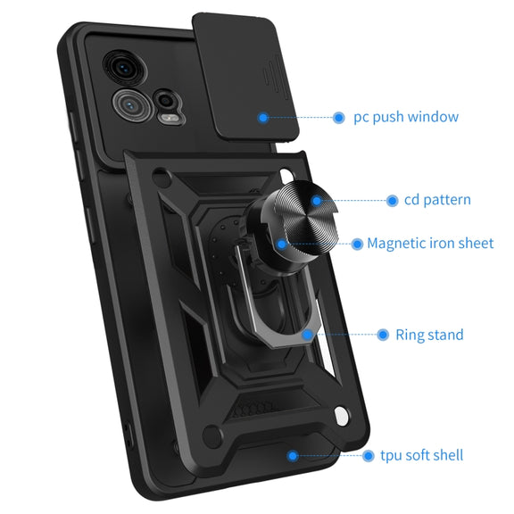 For Motorola Moto G72 Sliding Camera Cover Design TPU+PC Phone Case(Black)