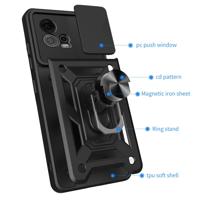 For Motorola Moto G72 Sliding Camera Cover Design TPU+PC Phone Case(Black)