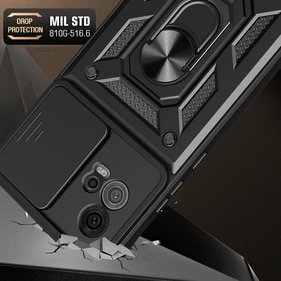 For Motorola Moto G72 Sliding Camera Cover Design TPU+PC Phone Case(Black)