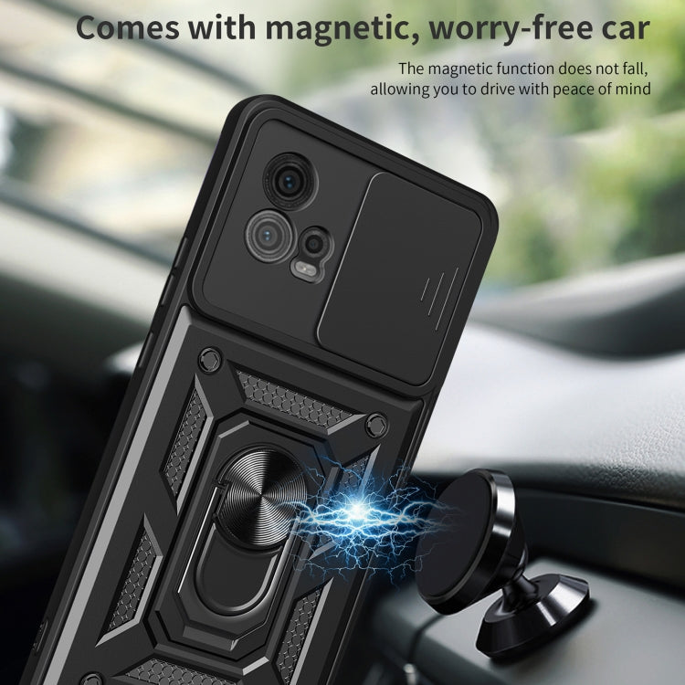 For Motorola Moto G72 Sliding Camera Cover Design TPU+PC Phone Case(Black)