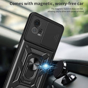 For Motorola Moto G72 Sliding Camera Cover Design TPU+PC Phone Case(Black)