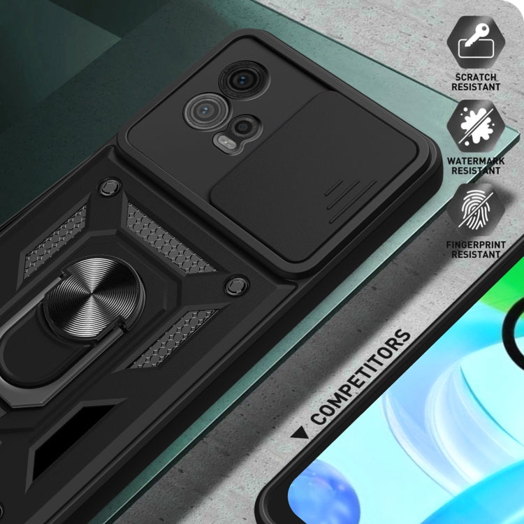 For Motorola Moto G72 Sliding Camera Cover Design TPU+PC Phone Case(Black)