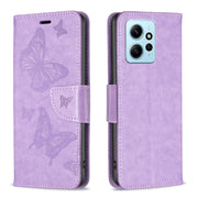 For Xiaomi Redmi Note 12 4G Global Two Butterflies Embossing Leather Phone Case(Purple)
