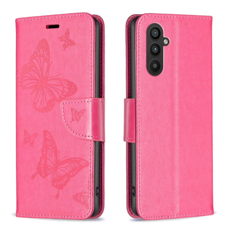 For Samsung Galaxy A24 4G Two Butterflies Embossing Leather Phone Case(Rose Red)