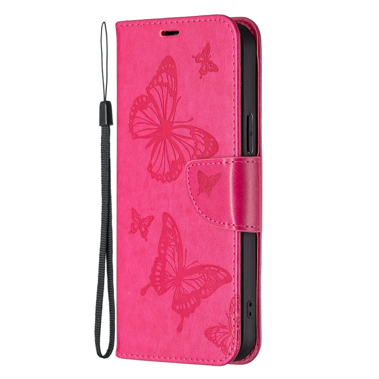 For Samsung Galaxy A24 4G Two Butterflies Embossing Leather Phone Case(Rose Red)
