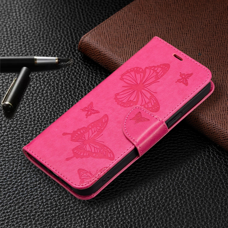 For Samsung Galaxy A24 4G Two Butterflies Embossing Leather Phone Case(Rose Red)