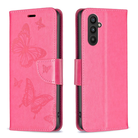 For Samsung Galaxy A24 4G Two Butterflies Embossing Leather Phone Case(Rose Red)