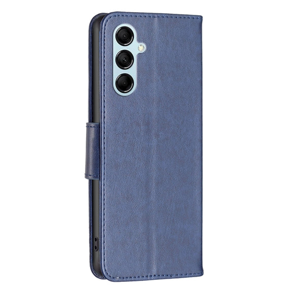 For Samsung Galaxy M14 5G Two Butterflies Embossing Leather Phone Case(Blue)