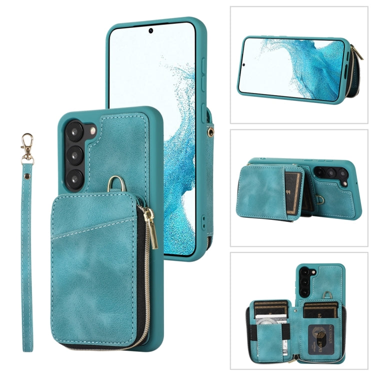 For Samsung Galaxy S23 5G Zipper Card Bag Back Cover Phone Case(Turquoise)