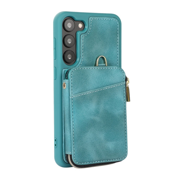 For Samsung Galaxy S23 5G Zipper Card Bag Back Cover Phone Case(Turquoise)