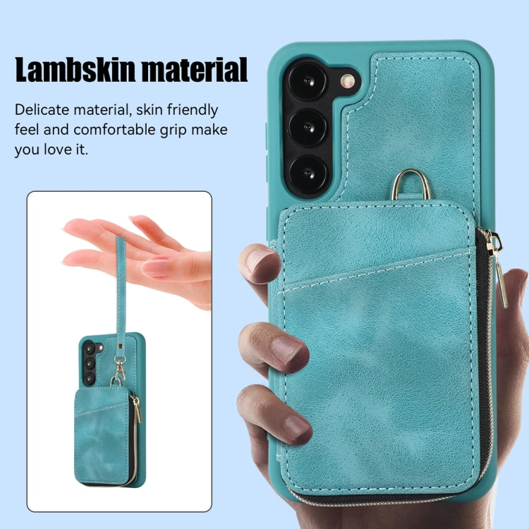 For Samsung Galaxy S23 5G Zipper Card Bag Back Cover Phone Case(Turquoise)