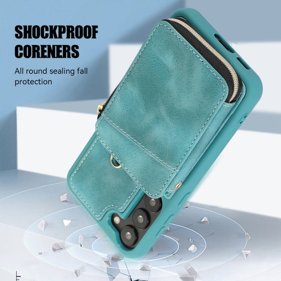 For Samsung Galaxy S23 5G Zipper Card Bag Back Cover Phone Case(Turquoise)