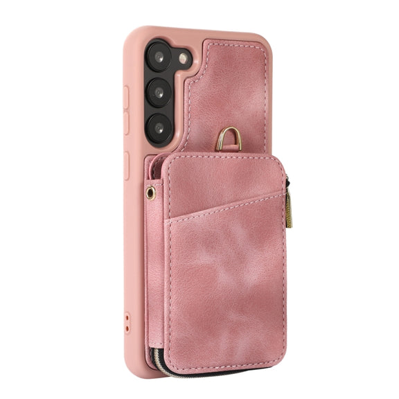 For Samsung Galaxy S23+ 5G Zipper Card Bag Back Cover Phone Case(Pink)
