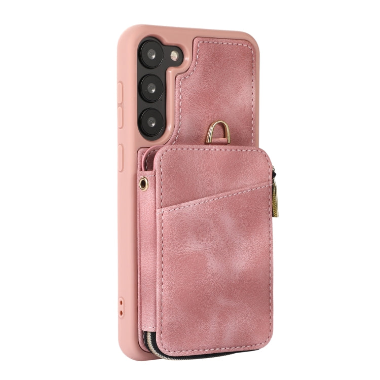 For Samsung Galaxy S23+ 5G Zipper Card Bag Back Cover Phone Case(Pink)