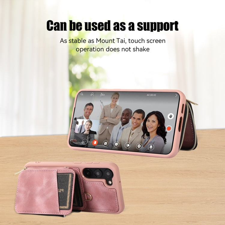For Samsung Galaxy S23+ 5G Zipper Card Bag Back Cover Phone Case(Pink)