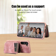 For Samsung Galaxy S23+ 5G Zipper Card Bag Back Cover Phone Case(Pink)
