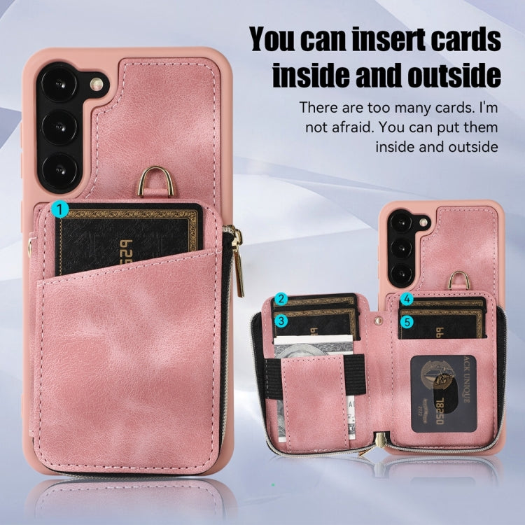 For Samsung Galaxy S23+ 5G Zipper Card Bag Back Cover Phone Case(Pink)