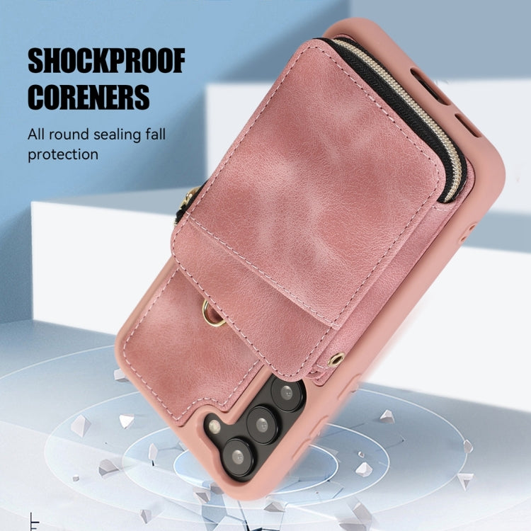 For Samsung Galaxy S23+ 5G Zipper Card Bag Back Cover Phone Case(Pink)