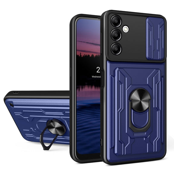 For Samsung Galaxy A14 5G / 4G Sliding Camshield TPU+PC Phone Case with Card Slot(Blue)