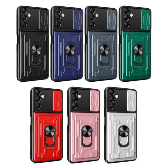 For Samsung Galaxy A14 5G / 4G Sliding Camshield TPU+PC Phone Case with Card Slot(Blue)