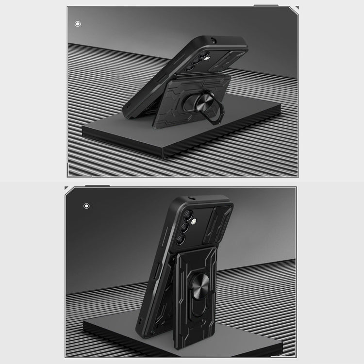 For Samsung Galaxy A14 5G / 4G Sliding Camshield TPU+PC Phone Case with Card Slot(Blue)
