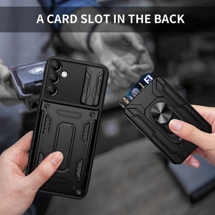 For Samsung Galaxy A14 5G / 4G Sliding Camshield TPU+PC Phone Case with Card Slot(Blue)