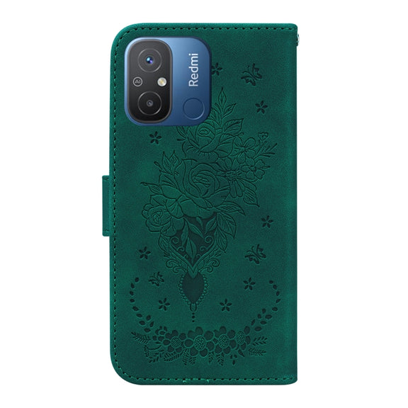 For Xiaomi Redmi 12C / 11A Butterfly Rose Embossed Leather Phone Case(Green)