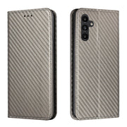 For Samsung Galaxy A24 4G Carbon Fiber Texture Magnetic Flip Leather Phone Case(Grey)