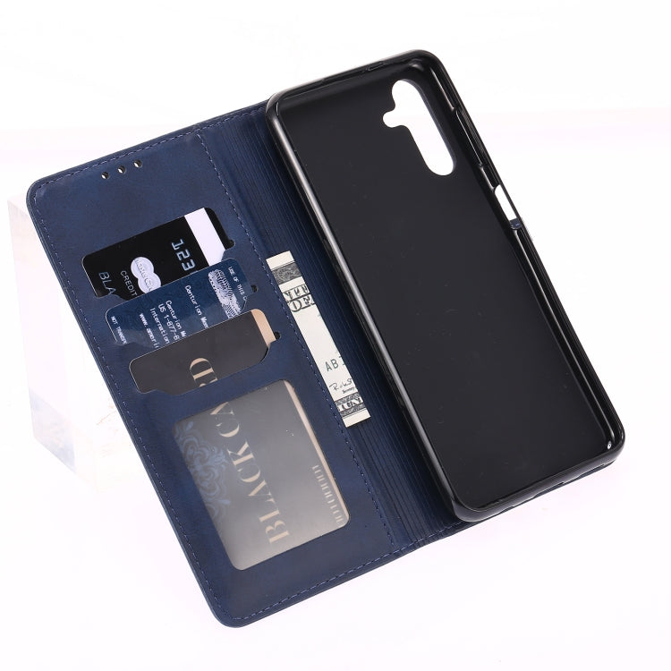 For Samsung Galaxy A14 5G Embossed Happy Cat Pattern Flip Leather Phone Case(Blue)