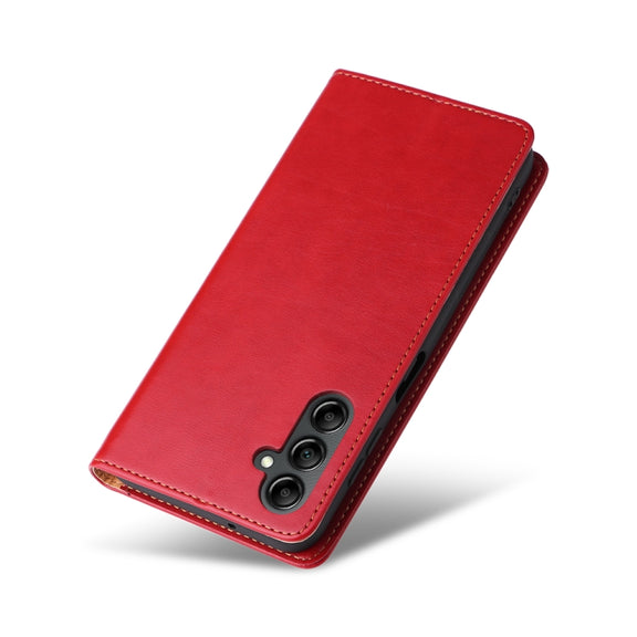 For Samsung Galaxy A14 5G Fierre Shann PU Genuine Leather Texture Leather Phone Case(Red)