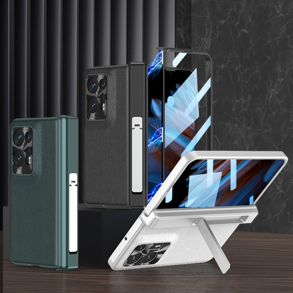 For OPPO Find N2 GKK Magnetic Hinge Flip Leather Phone Case with Holder(Green)