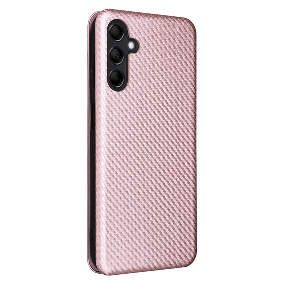 For Samsung Galaxy M14 5G Global Carbon Fiber Texture Flip Leather Phone Case(Pink)