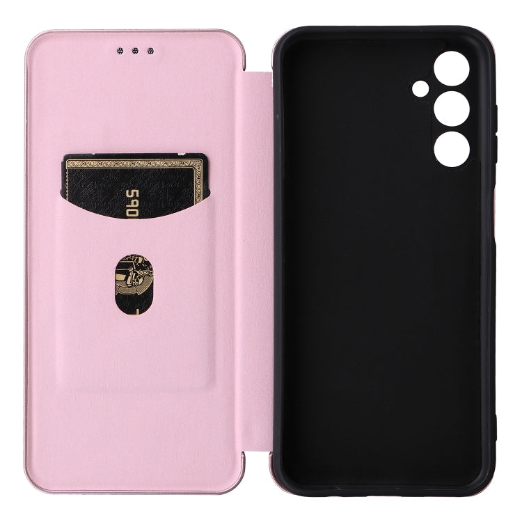 For Samsung Galaxy M14 5G Global Carbon Fiber Texture Flip Leather Phone Case(Pink)