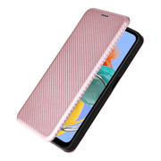 For Samsung Galaxy M14 5G Global Carbon Fiber Texture Flip Leather Phone Case(Pink)
